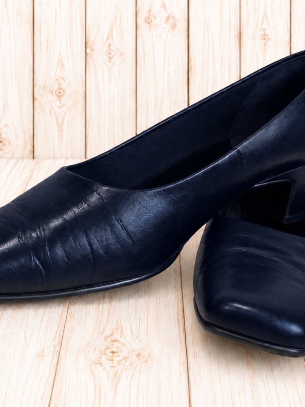Nordstrom Square Toe Navy Leather Pumps